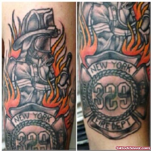 Dreadful Flaming Firefighter Tattoo
