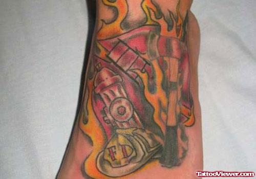 Firefighter Tattoo On Left Foot
