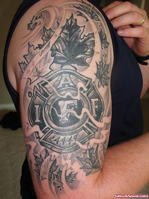 Awesome Firefighter Tattoo On Half Sleeve