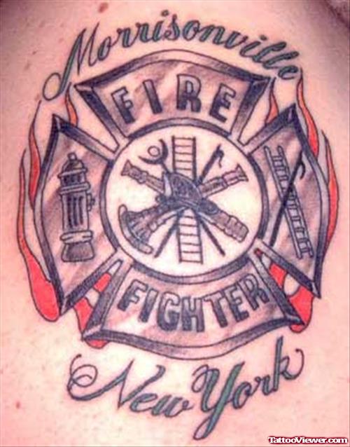 Awesome Colored New York Firefighter Tattoo