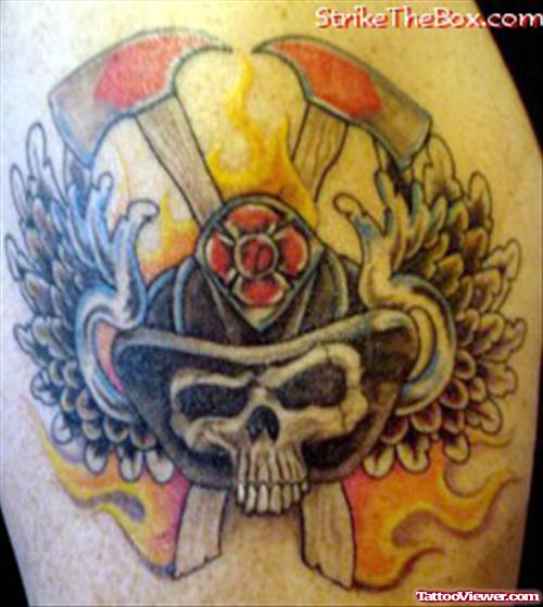 Winged Skull Firefighter Tattoo
