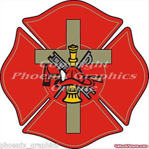 Red Ink Firefighter Tattoo Design