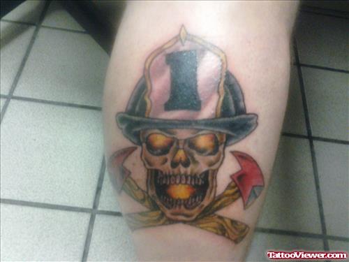Firefighter Tattoo On Back Leg