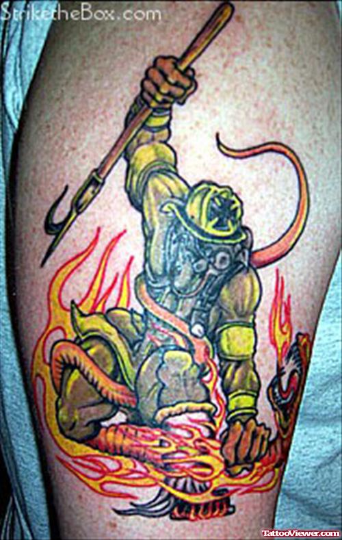 Firefighter In Flames Tattoo