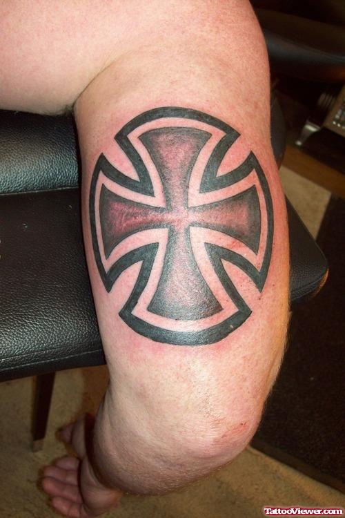Cross Firefighter Tattoo On Bicep
