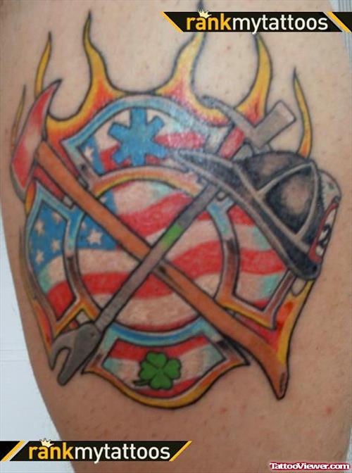 Firefighter Logo And Hat Tattoo