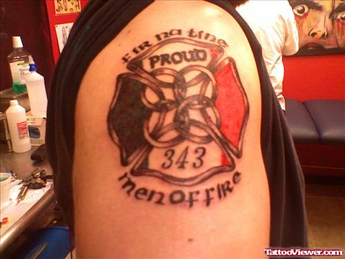 Amazing Firefighter Tattoo On Right Shoulder