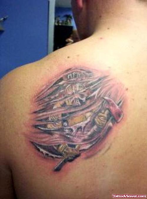 Left Back Shoulder Firefighter Tattoo