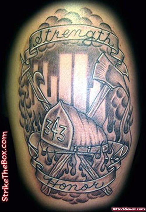 Grey Ink Firefighter Tattoo Design
