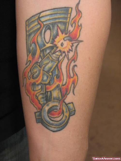 Flaming Piston Firefighter Tattoo