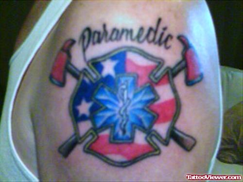 Daramedic Firefighter Tattoo On Left Shoulder