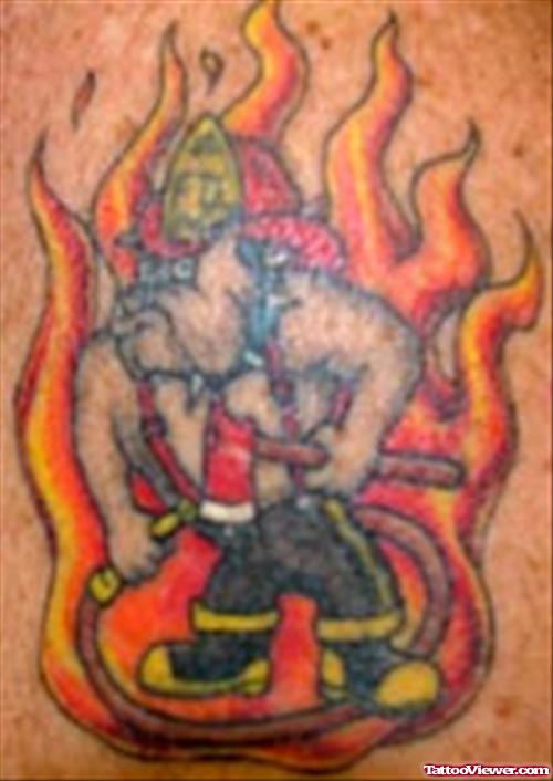 Color Flaming Firefighter Tattoo