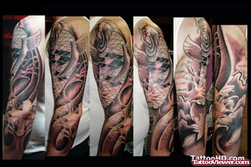 Best Grey Ink Firefighter Tattoo On Left Sleeve
