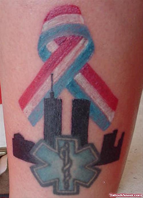 Ribbon And Firefighter Tattoo