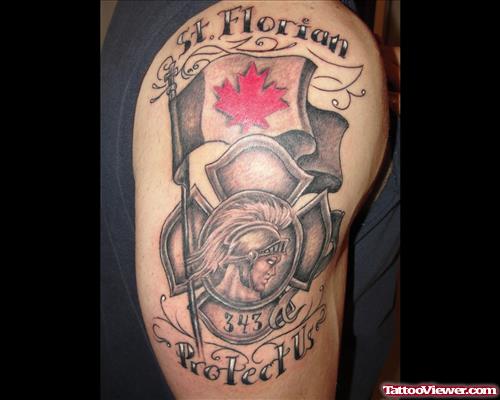 Firehighter Tattoo On Half Sleeve