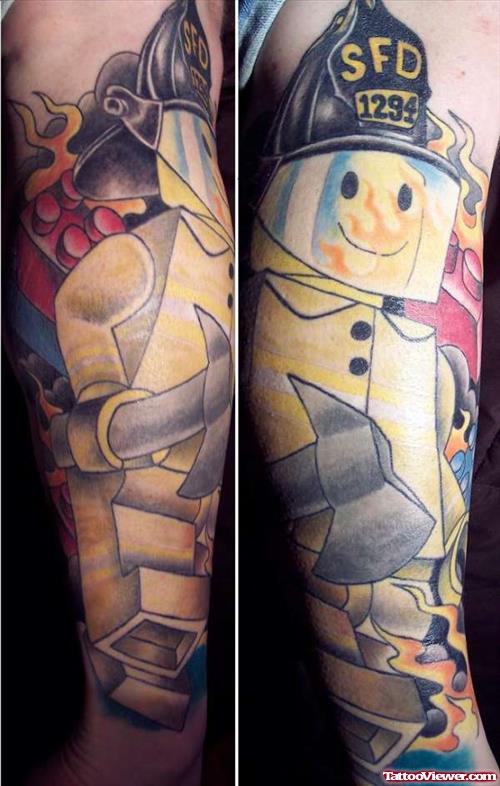 Firefighter Tattoo On Sleeve