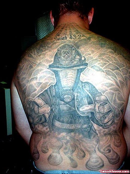 Best Firefighter Tattoo On Full Back
