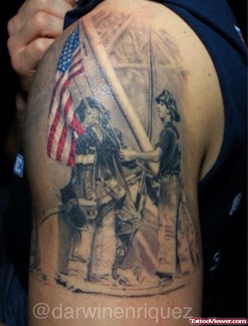Firefighter Tattoo On Shoulder