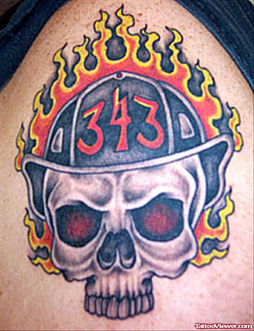 Firefighter Flaming Skull Tattoo