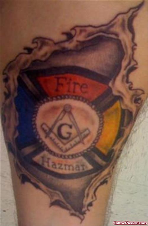Colored Ripped Skin Firefighter Tattoo