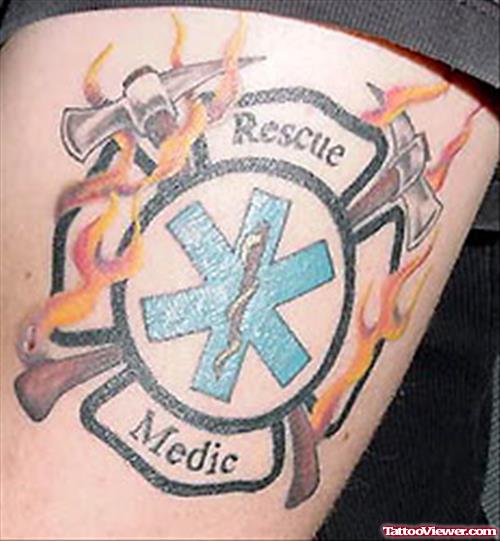Awesome Flaming Firehighter Tattoo