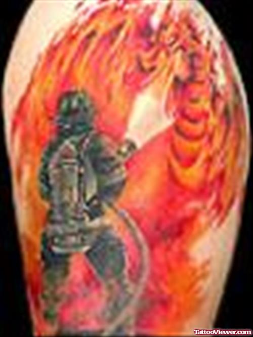 Fire Fighter On Fire Tattoo