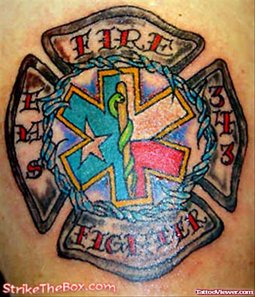 Fire Fighter Logo Tattoo On Body