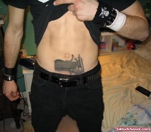 Fire Fighter Gun Tattoo On Waist