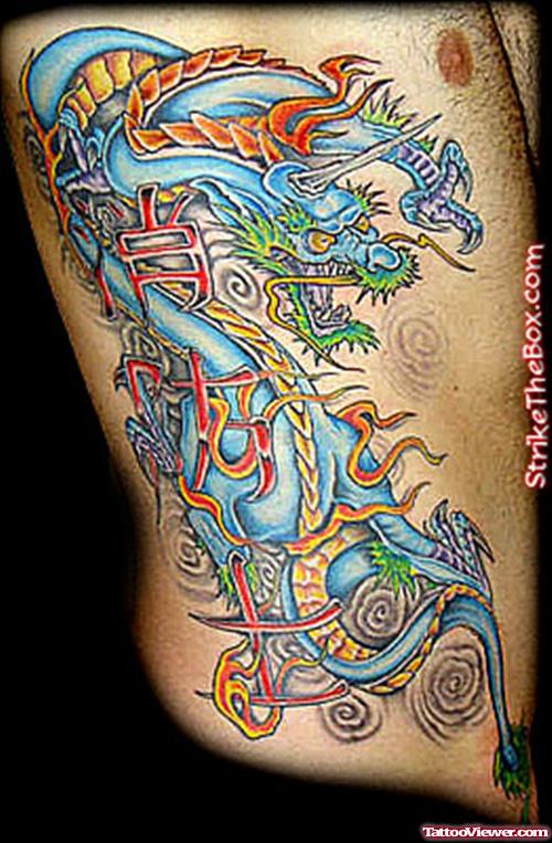 Fire Fighter Dragon Tattoo On Rib