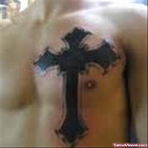 Fire Fighter Cross Tattoo On Chest