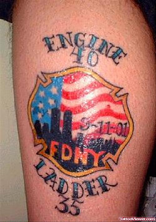 Engine Ladder Fire Fighter Tattoo