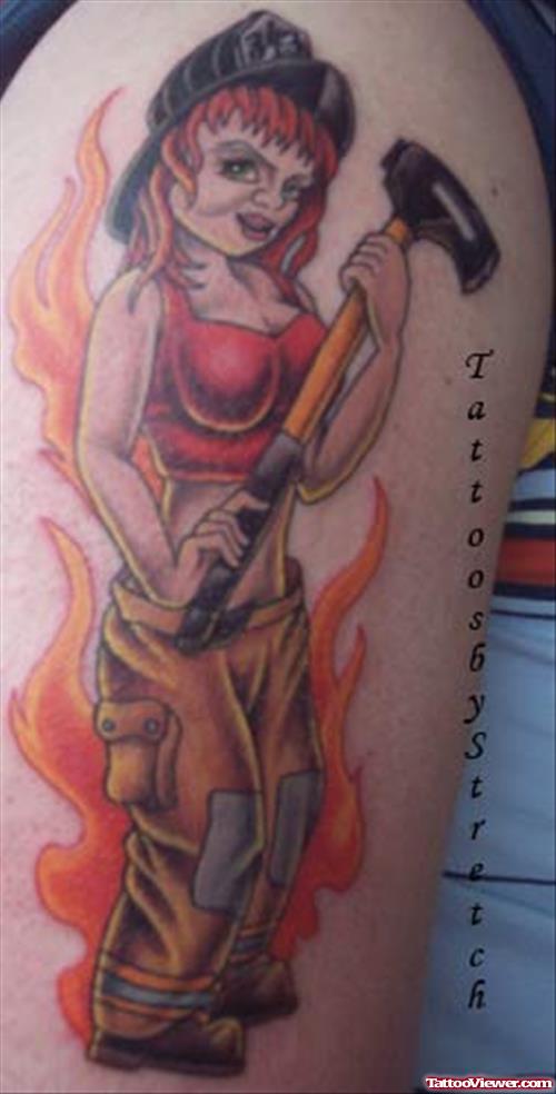 Fire Fighter Pinup Tattoo
