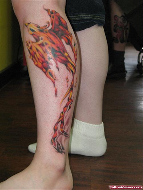 Fire Tattoo On Leg