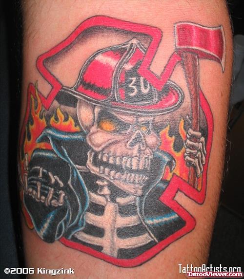 Fire Fighter Sugar Skull Tattoo