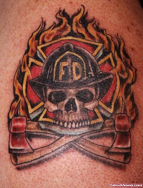 Fire Fighter Skull Tattoo
