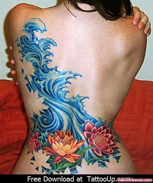 Fire Fighter Flowers Tattoo On Back