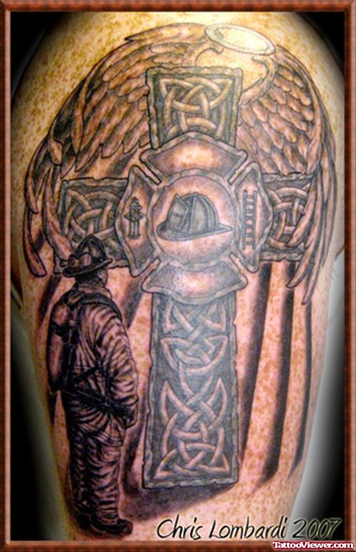 Celtic Firefighter Tattoo On Shoulder