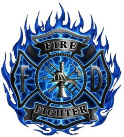 Blue Ink Tribal Firefighter Tattoo Design