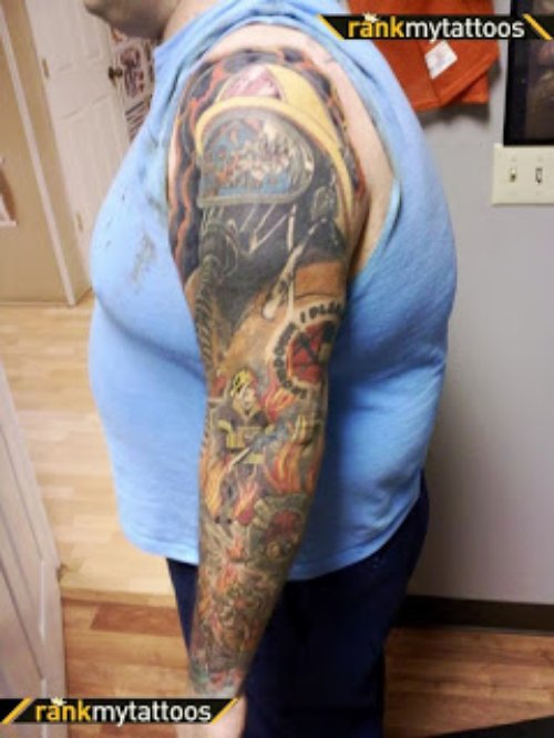Man Left Sleeve Firefighter Tattoo