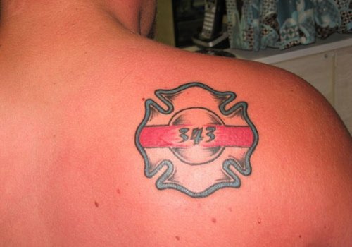 Right Back Shoulder Firehighter Tattoo