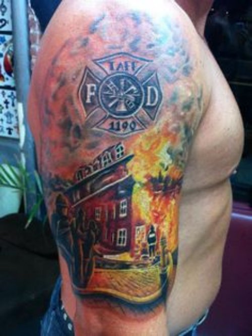 Right Half Sleeve Firefighter Tattoo
