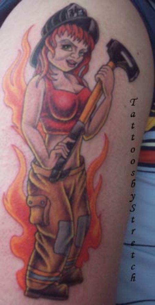 Pinup Girl Firefighter Tattoo