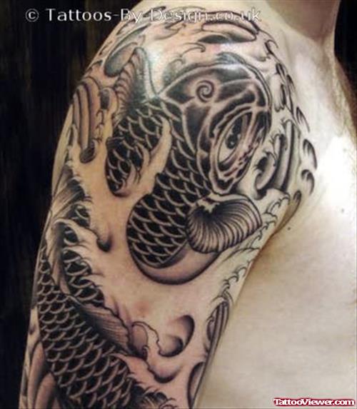 Tribal Fish Tattoo On Shoulder