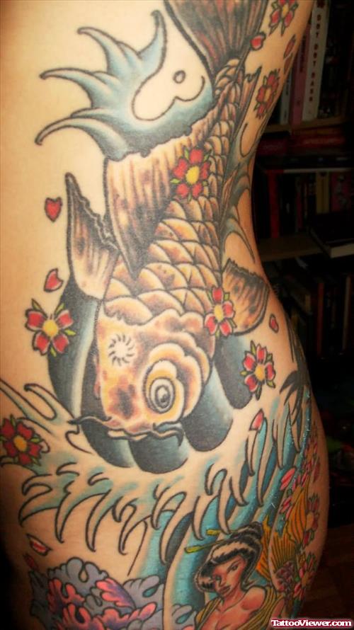 Popular Koi Fish Tattoo For Side Rib