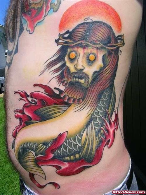 Jesus Fish Tattoo Design On Side Rib