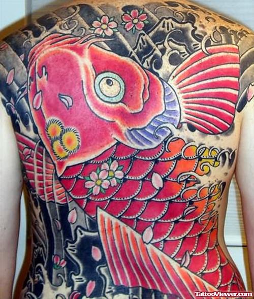 Marvelous Koi Fish Tattoo On Back