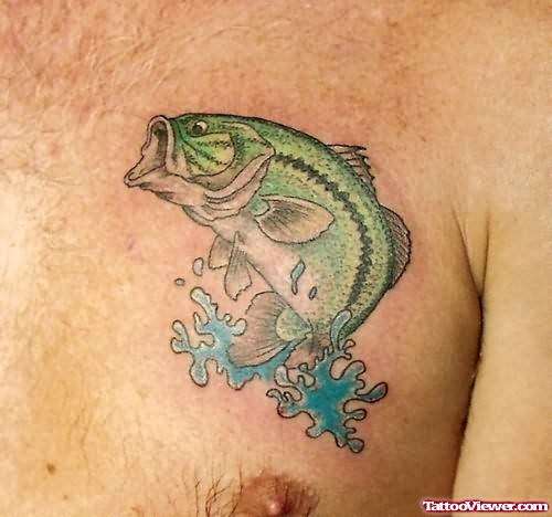 Green Fish Tattoo On Chest
