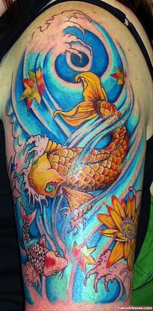 Colourful Koi Fish Tattoo For Arm