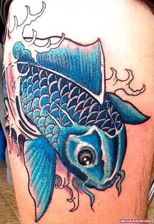 Blue Koi Fish Tattoo On Body