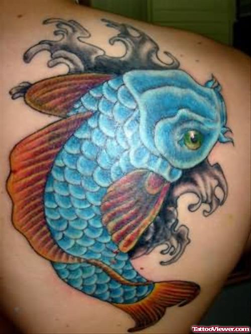 Blue Fish Tattoo On Back